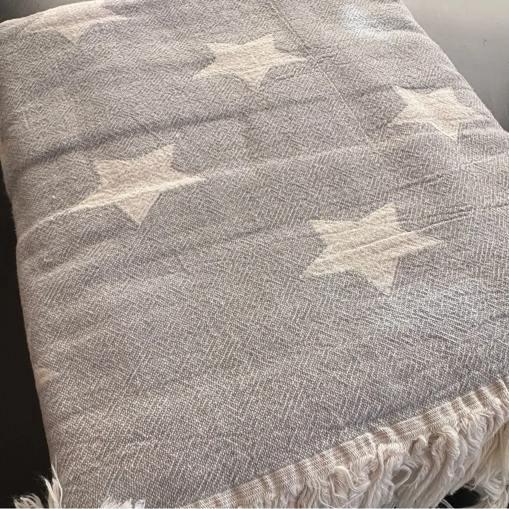 Star flat woven Turkish cotton light grey throw